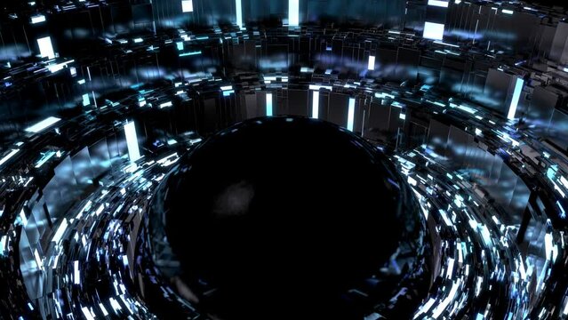 VJ 球体 サイバー 基地 ブロック 反射 メタル 青 [ループ対応] [別Verあり]