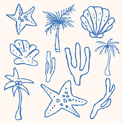 Set of Beach Elements Outline Collection.eps