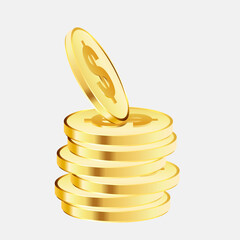 Set of stacked gold blank metal coins, 3D realistic