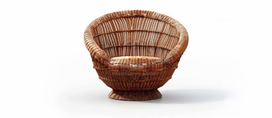 A close-up photo showing a single wicker chair positioned in front of a simple white background