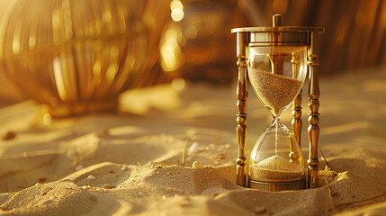 Hourglass in Desert Sand, Time Consumption, Time Concept - obrazy, fototapety, plakaty