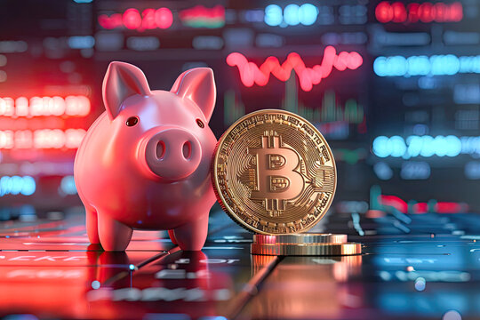 Bitcoin ETF Fund Concept with Piggy bank, Concept of Digital Money Fund, Generative AI