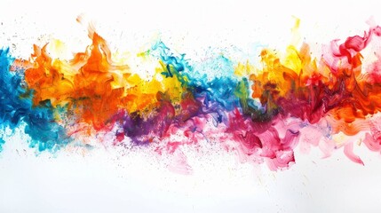 Fototapeta premium A vibrant explosion of colorful smoke creates an abstract painting on a white backdrop.