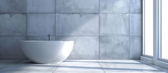 A close-up view of a bathtub placed near a window in a bright bathroom, with natural light streaming in