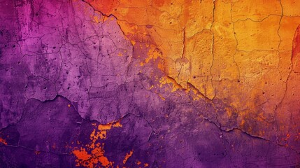 An abstract background features orange and yellow paint texture and cracks, alongside an orange and purple color gradient.