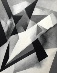 Geometric grayscale tones painting with charcoal blending on canvas. Contemporary painting. Modern poster for wall decoration