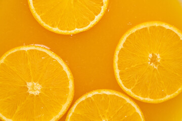 Orange slices in orange juice.Refreshing citrus fruit.