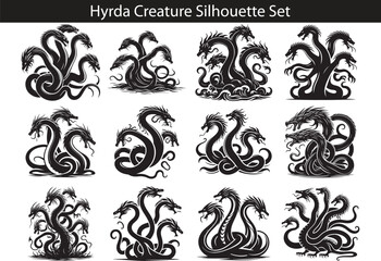 Mythic Creature Hydra Silhouette Vector Set