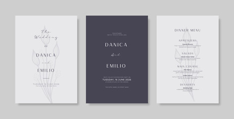 Fototapeta premium Premium wedding invitation template. Wedding engagement template with monchrome style. engraved wedding invitation template