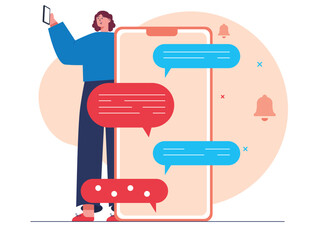 Girl using chatting app. Chatting vector illustration