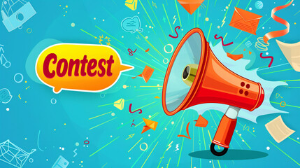 Microphone Contest Announcement "Contest" text, Exciting Prizes, rewards