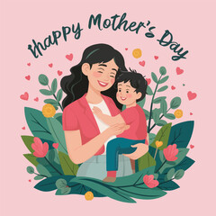 Happy mothers day event poster with mother and child 