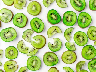 Fototapeta premium Creative pattern of kiwi slices on white backdrop
