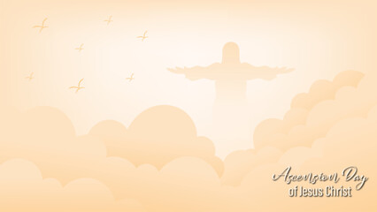 vector design for greeting the ascension of Jesus the Messiah for Christians. with ornaments of sky, clouds, Jesus, cross