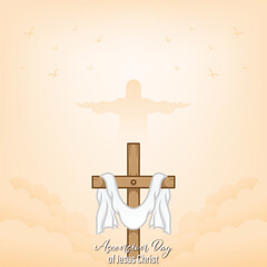 vector design for greeting the ascension of Jesus the Messiah for Christians. with ornaments of sky, clouds, Jesus, cross