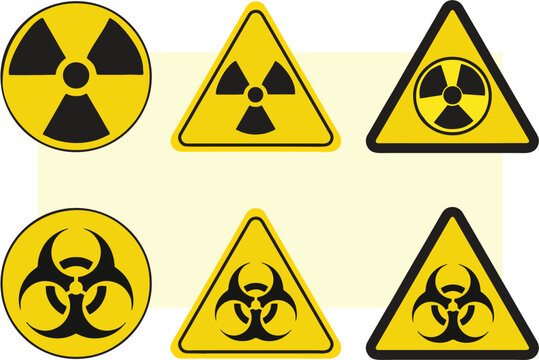 Radioactive, toxic, bio hazard signs. Warning danger or poison symbol for packing printing label, poster or banner. Keep away message. Editable vector format for reuse on media and web. eps 10