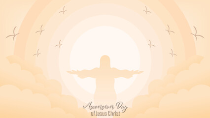 vector design for greeting the ascension of Jesus the Messiah for Christians. with ornaments of sky, clouds, Jesus, cross