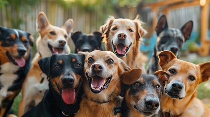 Portrait of group different dogs taking selfie