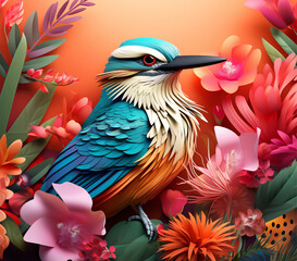 Colorful bird with flower