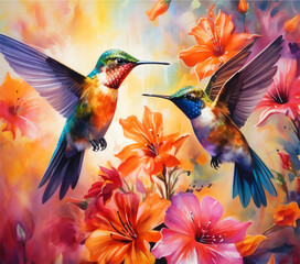 watercolor hummingbird in flight