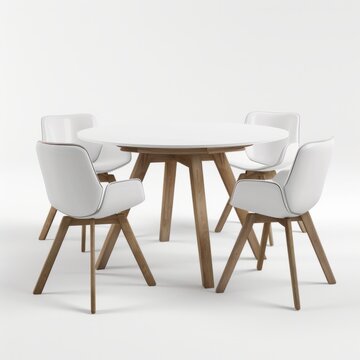 3D Render of a minimalist dining table and chairs, on isolated white background, Generative AI