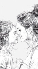 Beautiful, realistic line drawings show the bond between a mother and daughter.