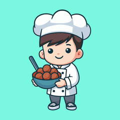 Little chef holding plate cartoon vector illustration