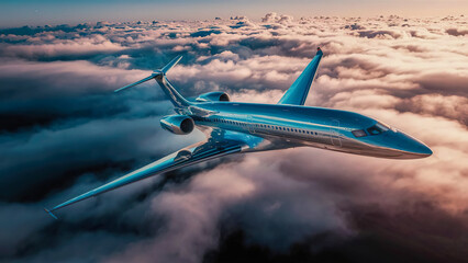 A futuristic supersonic passenger jet airliner - obrazy, fototapety, plakaty