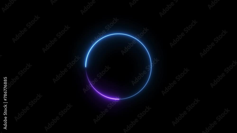 Wall mural abstract neon circle isolated on black background. charging and loading icon animation. futuristic n