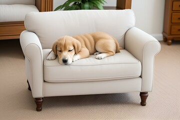 golden retriever puppy sleeping on chair