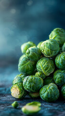 Beautiful presentation of Brussels sprouts, hyperrealistic food photography