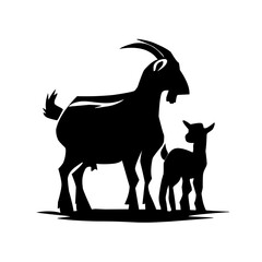 Goat Silhouettes, Cute Goat Vector Black Illustration