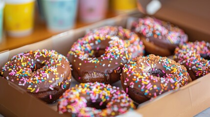 chocolate donuts with sprinkles in the box