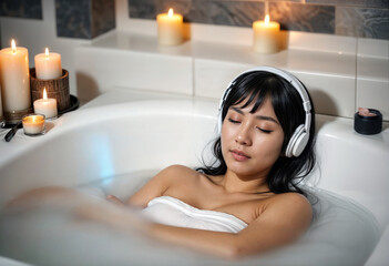Woman Enjoys Bathing in Tranquility with Gentle Music