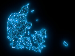 A sketching style of the map Denmark. An abstract image for a geographical design template. Image isolated on black background.