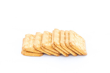 Salty crackers isolated on white background with copy space