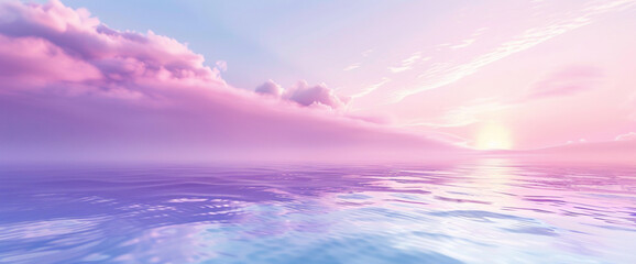 Obraz premium Pastel Sky Reflection Serene Water Landscape at Sunrise with Soft Colors and Dreamy Clouds, Calming Horizon