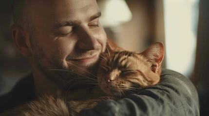 A man is holding a cat and smiling