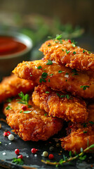 Beautiful presentation of Chicken Tenders, hyperrealistic food photography