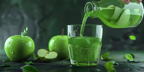  Person Pouring Green Apple Juice into Glass