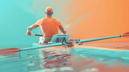 Disabled rower on a misty morning, synchronized with the water, peace in strength - obrazy, fototapety, plakaty