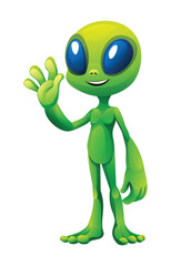Cute alien waving hand. Cartoon character vector illustration isolated on white background