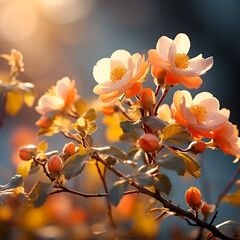 Blooming wild rose flowers in the garden on a sunny day.