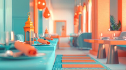 Naklejka premium Exotic Moroccan eatery, lanterns and carpets, a sensory voyage to North Africa