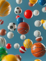 A collection of colorful sports balls hovering mid-air, showcasing their anti-gravity properties