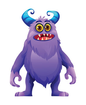 Furry monster character. Vector cartoon illustration
