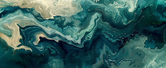 Obraz premium Dive into the mesmerizing world of abstract art with this AI-generated masterpiece. In this stunning painting, dark teal and light beige hues blend seamlessly .