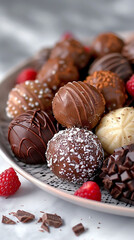 Beautiful presentation of Chocolate truffles, hyperrealistic food photography