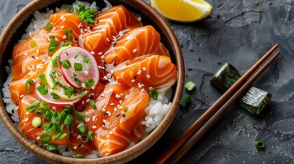 Salmon Sashimi Rice Bowl with Fresh Garnishes