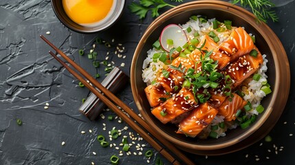 Sashimi Salmon on Rice with Sesame and Radish